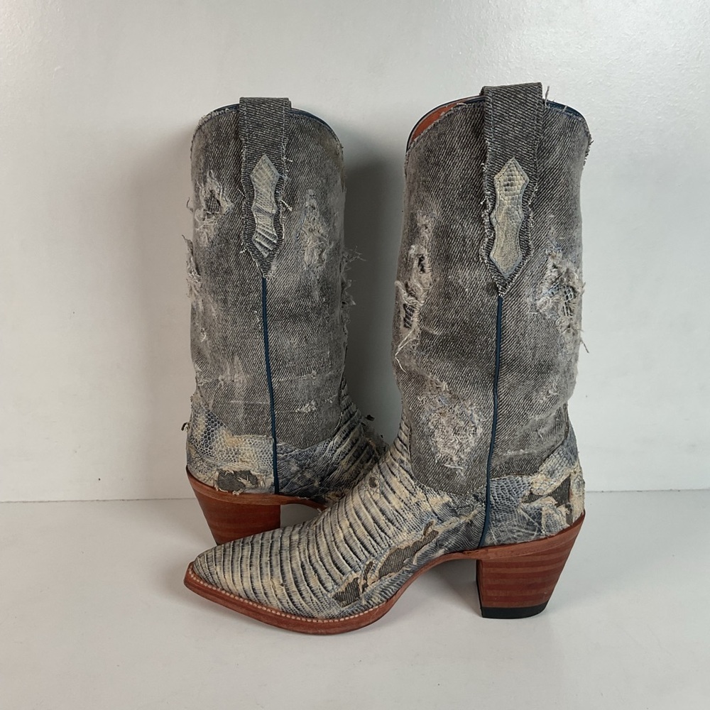 Dan Post Buckshot Lizard Cowgirl Boots 7.5 M Halloween Denim - Picture 14 of 16
